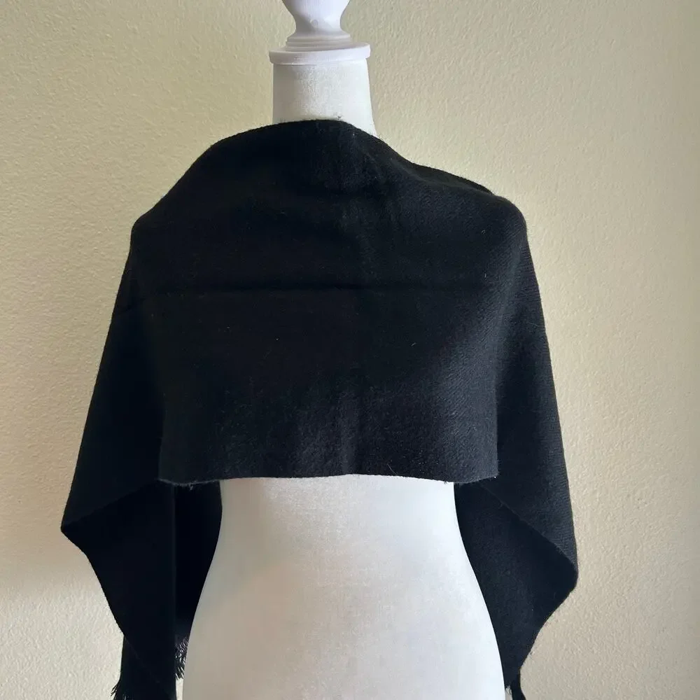 Black Acrylic Scarf Tassel Fringe Solid Wrap Shawl Neck Warmer Unisex Winter OS
